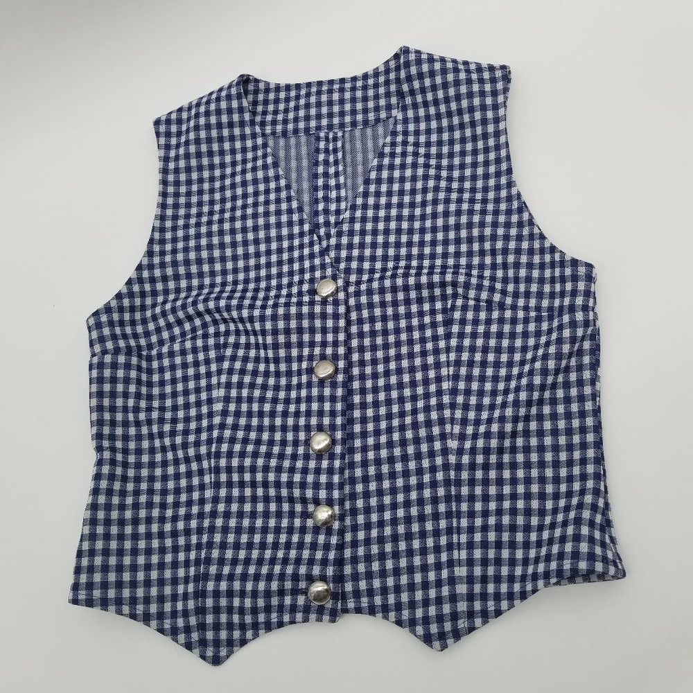 Vintage | Blue White Gingham Vest Top - M